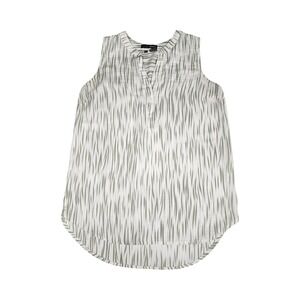 SANDRA Sleeveless V-Neck Tunic Top White Olive Green Stripe Women's Size‎ S